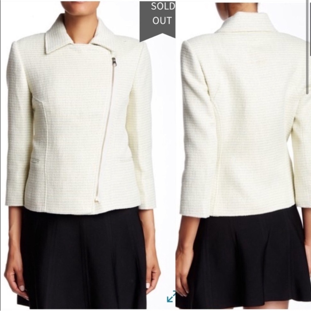Ted Baker NWT Noira tweed asymmetrical pale green Moto jacket